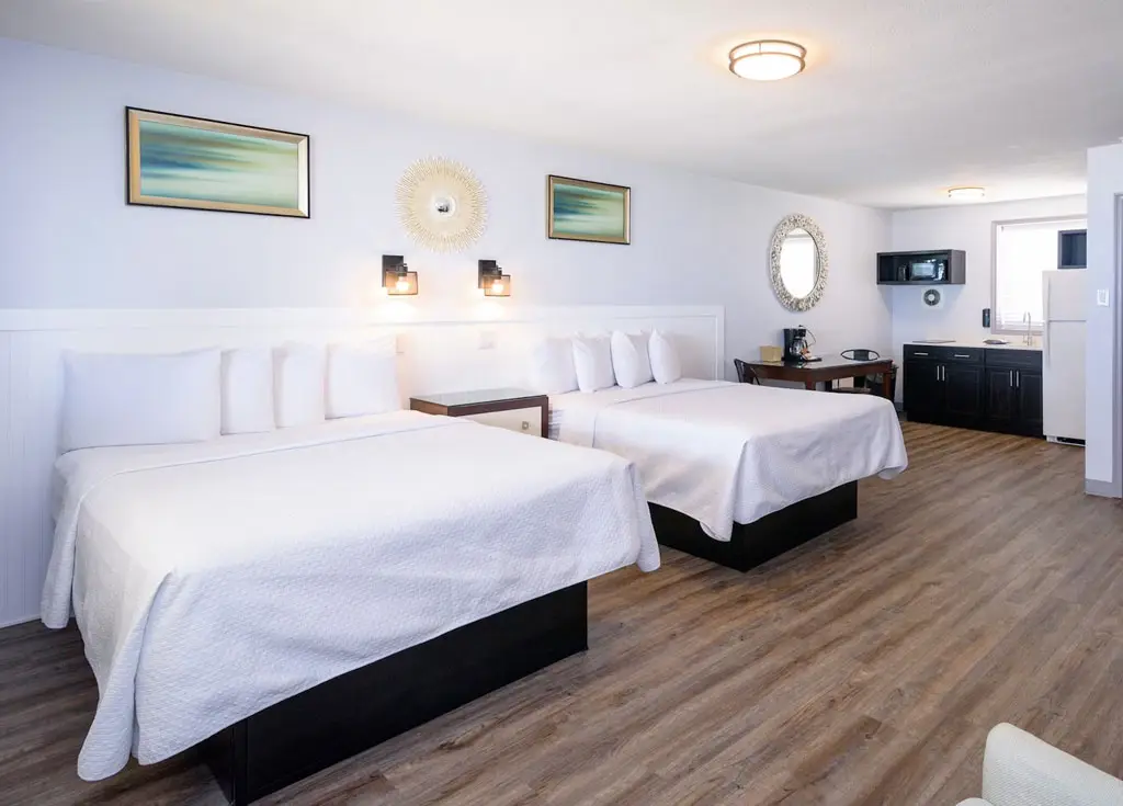 Two queen beds in a first-floor oceanfront efficiency room